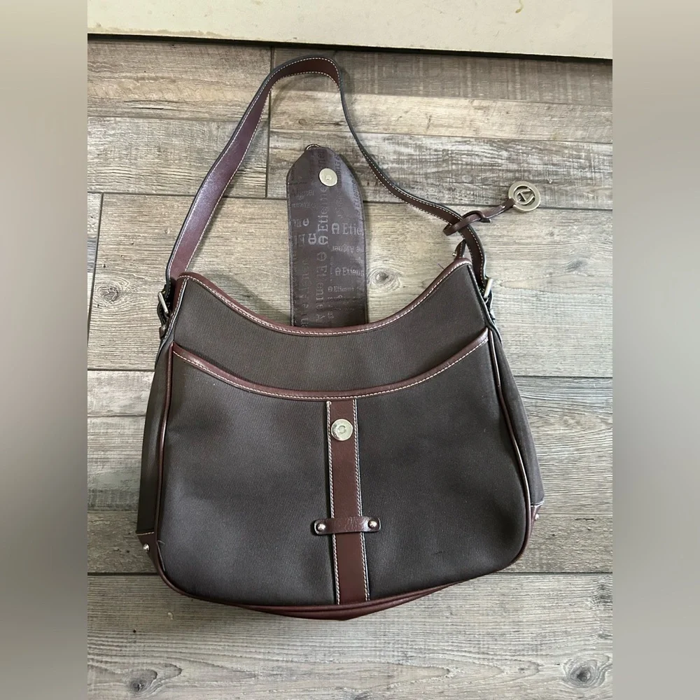 Etienne Aigner Canva Hobo Bag purse Brown/Grey with Brown leather bottom